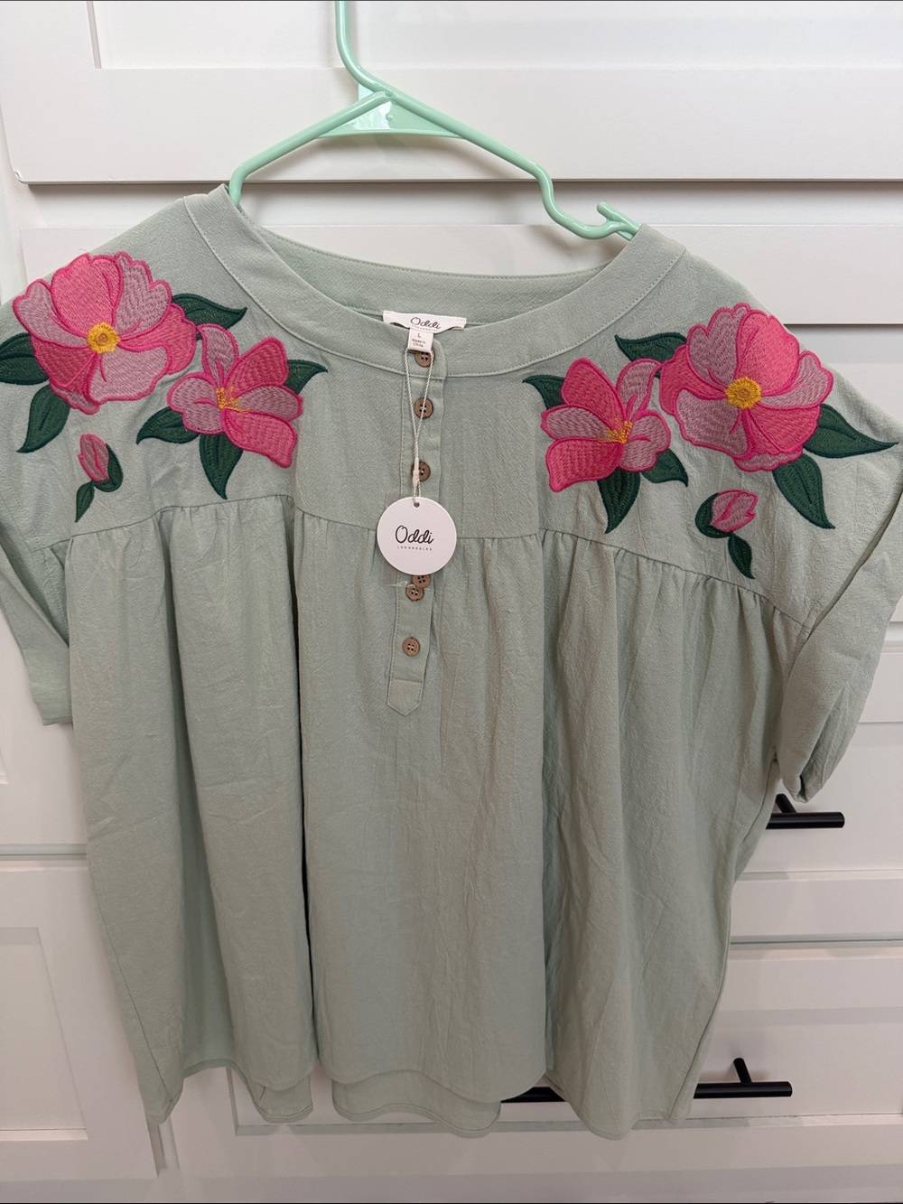 Odelle Mint Green Floral Embroidered Tunic Top